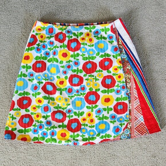 Handmade patchwork/mixed media double sided A-line wrap skirt Sz XS-M - Picture 11 of 14